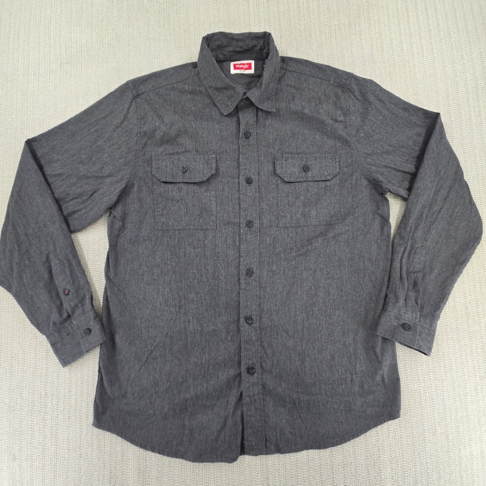 Wrangler Shirt Mens Medium Gray Flap Pockets Long Sleeve Button Up Outdoor